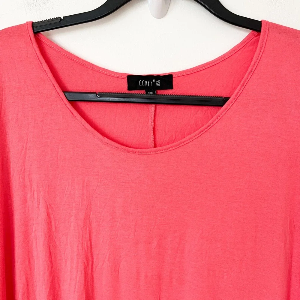 Comfy USA Coral Crinkle Scoop Neck Tiered 3/4 Sleeve Dress Womens 2X